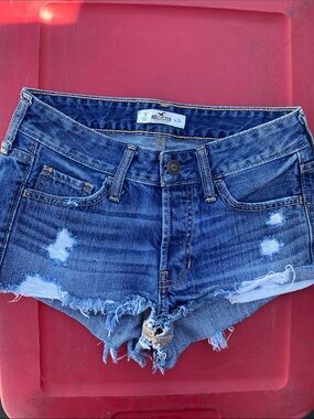 Hollister Women's Dark Blue Distressed Denim Cutoff Shorts